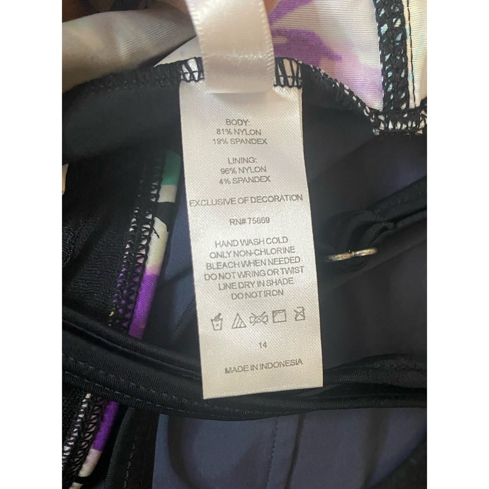 Ocean Dreams Cami Tankini Swim Top Blue Purple Floral Medium - Picture 2 of 9